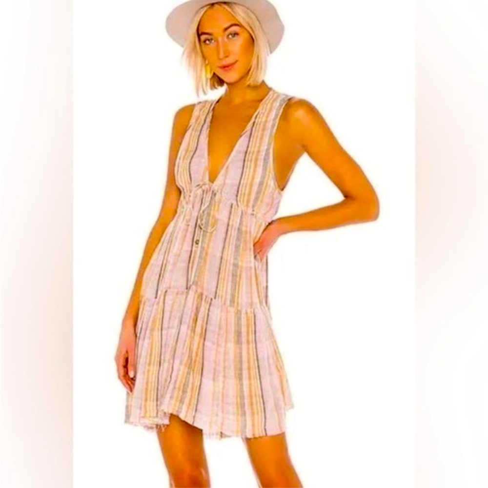 NWT Free People Freebird Stripped Mini Dress size Small In fireworks combo